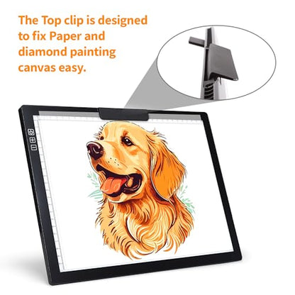 Rechargeable A4 Light Box with Padded Case,led Light pad with Built-in Stand & Clip,6 Levels of Brightness lightbox for tracing,Diamond Painting.Light Table for Artists,Drawing,Sketching,Animation