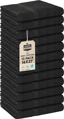 Utopia Towels Salon Towels, Pack of 12, 16x27 in, 100% Cotton, Black - color: Black, size: 12 Pack
