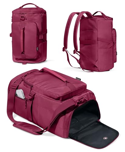 Gym Bag for Women with Shoe Compartment and Wet Pocket Convertible Gym Backpack workout Duffel Bag Multiple Pockets 30L - color: Rose Red