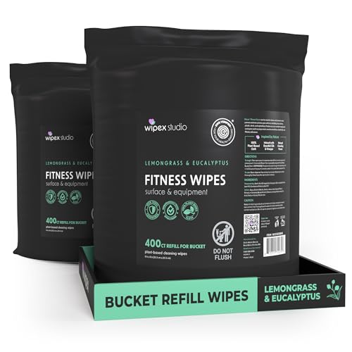 Wipex Gym Wipes Bucket Refill Roll - EWG Verified - Plant-based Fitness Equipment Wipes, Lemongrass, Eucalyptus & Vinegar Wipes to Clean Surfaces, Yoga Mat & Gym Cleaner, 400 Count (Pack of 2) - size: 1 Count (Pack of 800)