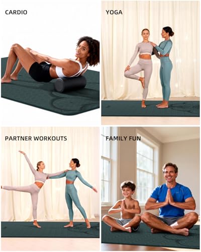 Large Yoga Mat (75.5"x47.6"x0.4"）Extra Wide & Thick 10mm - color: Forest green