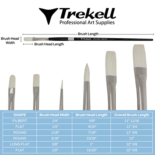 Trekell Opal Bristle Acrylic Paint Brush Set - Assorted Professional Paint Brushes Designed for Acrylic and Oil Paint - 10" Brush Handles, 6 Piece Set