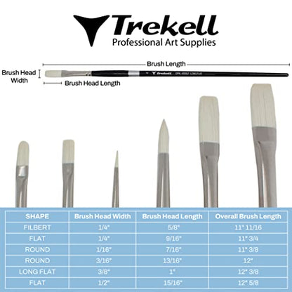 Trekell Opal Bristle Acrylic Paint Brush Set - Assorted Professional Paint Brushes Designed for Acrylic and Oil Paint - 10" Brush Handles, 6 Piece Set