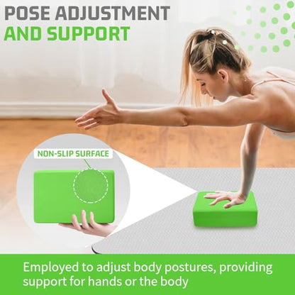 biguphate 2 Pack Yoga Blocks, 3"x6"x9" Rounded Edges Non-Slip, Yoha Bricks | Supportive Latex Free, Lightweight Ideal Pilates Block for Pilates Meditation Balance Stretching Deep Poses - color: Green