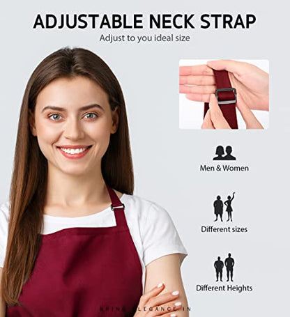 Syntus Apron for Men Women, Adjustable Cooking Kitchen Apron with 2 Pockets | Machine Washable, Firm Stitching, Stain Resistance, Long Tie Straps, 2 Pockets, Versatility, Unisex Use, Gift, BBQ - color: Basic Red Dark, style: 2 Polyester