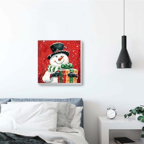 Reofrey Framed Paint by Numbers Kit for Adults & Beginner - 8x8 Inch Canvas Christmas Paint by Numbers - Snowman Educational & Creative Art Set for Beginners - Perfect for Home or Wall Decoration - color: red snowman