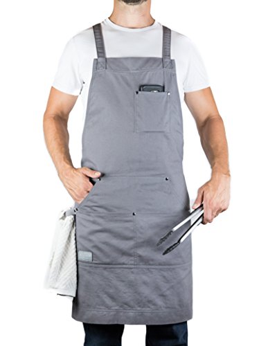 Hudson Durable Goods - Professional Grade Chef Apron for Kitchen, BBQ & Grill - color: Grey