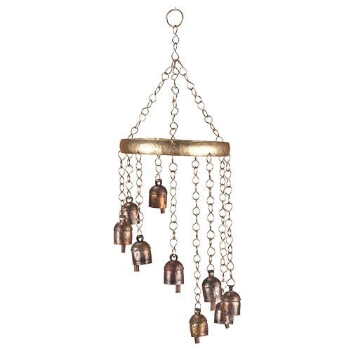 Rustic Wind Chimes for Outside – 18" Handmade Metal Hanging Bells – Garden Decor for Outside Yard Porch Patio – Outdoor Wind Chimes Bronze Finish – Boho Yard Decorations - color: Bell Cascade
