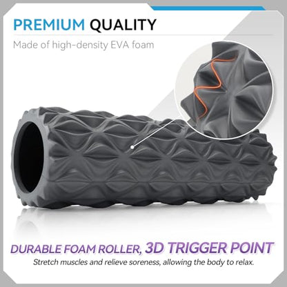 Foam Roller, 15 inch High Density Massage Roller for Exercise | Deep Tissue Massager for Muscle Massage, Myofascial Trigger Point Release, Exercise, Yoga, Pilates & Stretching, Gray - color: Gray