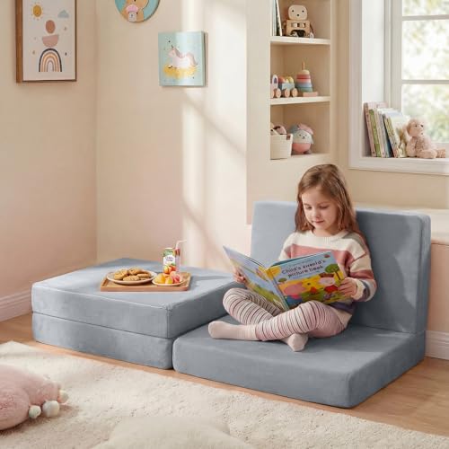 MeMoreCool Kids Folding Mattress 63x26 Trifold Floor Mat, Light Grey - color: Light Grey