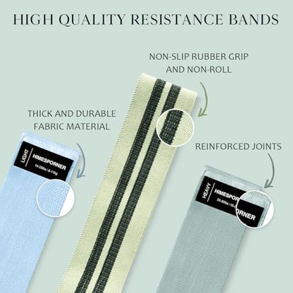 HIMESPORNER Wide Fabric Resistance Bands for Working Out 3 Level - color: Z.Blue and Gray