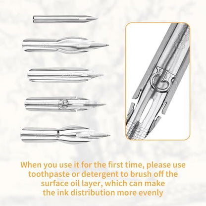 G-Pen Ink Nib Stainless Steel Drawing Comic Pen Nib, 11 Pcs Comic Pens Nib Set, Dip Pens Nibs Holders with Comic Nib, Calligraphy Wooden Drawing Holder with Stainless Steel Pen Nib for Writing
