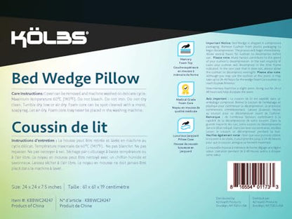 Kolbs Bed Wedge Pillow for Sleep Apnea, FSA Eligible Acid Reflux, and Back Pain Relief, with Chic Jacquard Cover - Headboard Wedges for Sleeping (Standard Width 7.5" Height) - size: Standard Width 7.5" Height - Grey