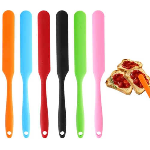 Silicone Jar Spatula 6 pcs Jar Scraper Long Handle Thin Spatula Heat Resistant Cake Cream Spatulas Set Sourdough Stirring Stick Non-Stick Jam Spreader for Kitchen Cake Cream Butter Jam Baking Mixing - color: Style3: 6 PCS