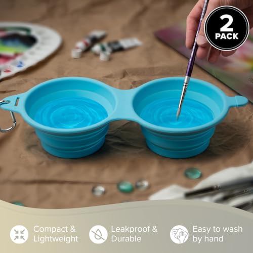Silver Brush Limited Silver Essentials Paintbrush Water Bowl, 700ml/23.7oz | 2 Pack, Watercolor, Watermedia, Plein Air, Folds Into A Pouch, Reusable Artist Water Cup, Leak-proof, Silicone, Easy to Clean - size: Double 700ml
