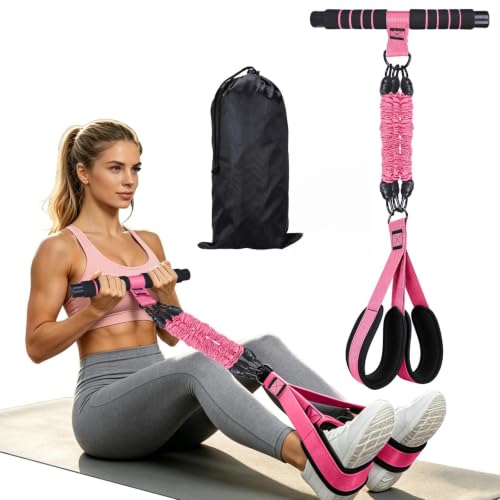 2026 New Resistance Band with Handles&Non-Slip Comfort Pedals, 90LBS Adjustable Latex Bandsfor Women and Men - color: Pink