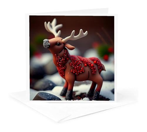 3dRose Photograph of a miniature reindeer sculpture made of polymer clay. 1 Greeting Card with envelope - size: 5.5”