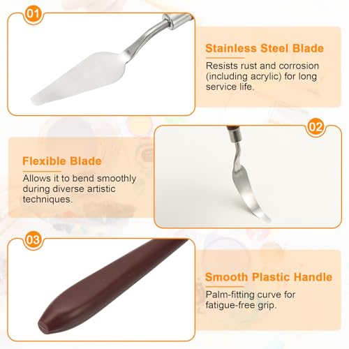 HARFINGTON 5pcs Palette Knife Painting Tool 2.2" x 0.59" Stainless Steel Art Spatula Pallet Knives Scrapers Tools with Plastic Handle for Acrylic Oil Canvas Mixing Spreading, Red/Silver - size: 2.2" x 0.59"