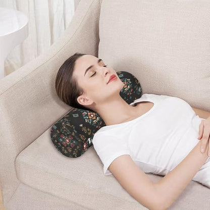 Black Boho Flower Neck Roll Pillow Bolster Round Health Memory Foam Long Cervical Cylinder Pillows with Removable Washable Cover for Body Bed Legs Back Yoga - color: Black Boho Flower