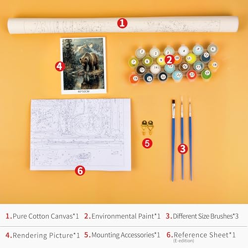 TUMOVO DIY Painting by Numbers for Adults Bear Paint by Number, 16x20 in | Animal Frameless Color by Number Craft Kits with Paints and Brushes, Mindful Art Activity for A Weekend Creative Project - color: Bear