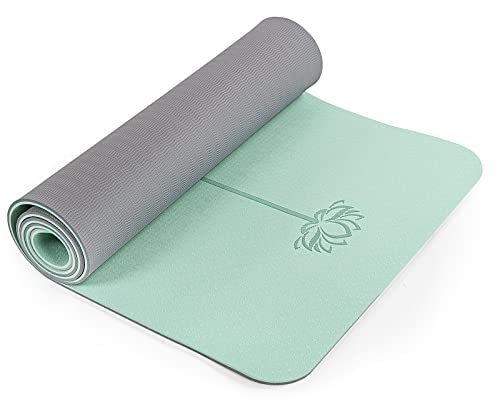 Yoga Mat Non Slip, Pilates Fitness Mats, Eco Friendly, Anti-Tear 1/4" Thick Yoga Mats for Women, Exercise Mats for Home Workout with Carrying Sling and Storage Bag - color: Matcha Green & Gray