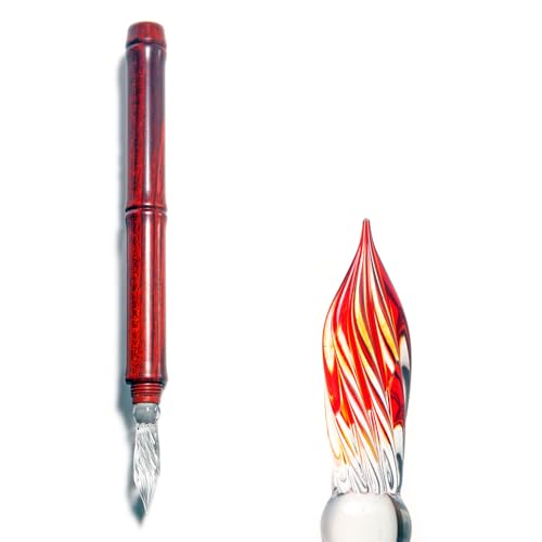 SeventyTwo Handmade Glass Dip Pen with Wood Handle, Fine Point Writing Instrument with Display Case (Red) - color: Red