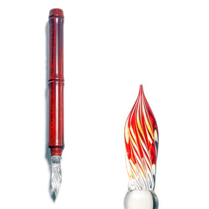 SeventyTwo Handmade Glass Dip Pen with Wood Handle, Fine Point Writing Instrument with Display Case (Red) - color: Red