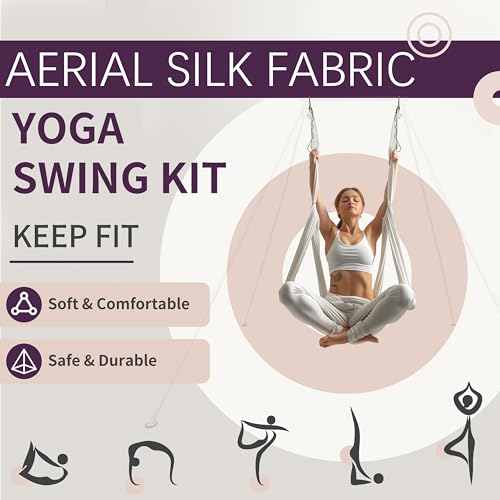Kojem Aerial Silk Fabric Yoga Swing Kit For Fitness Yoga Inversions Flexibility Core Strength Dance White Nylon Fabric 6.6/13.1 Yards - size: 6.56 Yards