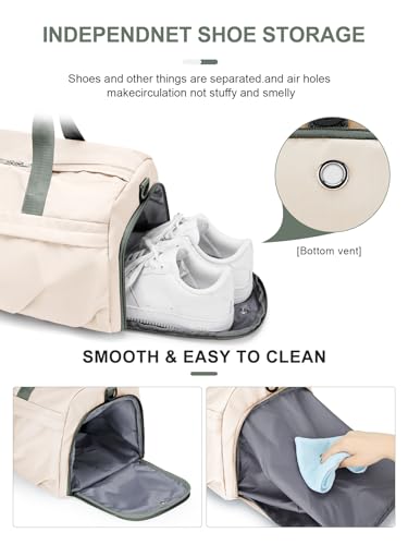 Gym Bag for Women with Shoe Compartment, Sport Travel Duffel Bag for Men - color: Beige Green