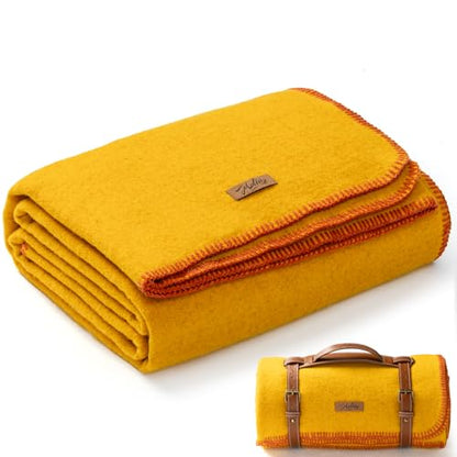 Molithe 100% Wool Blanket, 62" x 48", Warm, Thick, Military, Camping Gear - color: Yellow, size: Medium