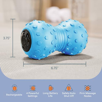 LifePro Velocity Vibrating Peanut Massage Ball with 4-Speed Vibration Modes | Rechargeable, Auto Shutoff, LED Battery Indicator — Double Lacrosse Ball for Deep Tissue Massage, Back, Waist & Feet Wellness - color: Blue