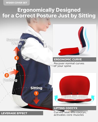 curble Wider – Ergonomic Desk Chair Seat Cushion, Everyday Passive Posture Trainer for Work from Home, Office & Car, Breathable Lumbar Support (Red) - color: Set Red