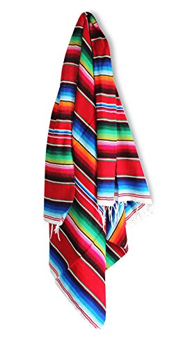 Del Mex Mexican Serape Blanket (Large, Red) - color: Red, size: Large