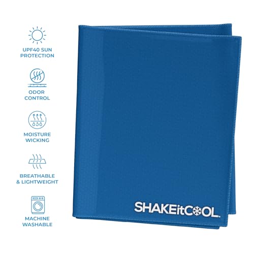 SHAKEitCOOL Extended Size Cooling Towel – Be Cool in Style - Heat Relief, Soft, Lightweight, Sun Protection, Easy Clean - Perfect for Biking, Hiking, Running, Yoga, Golf, Gardening - Blue M - color: Blue