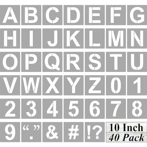 Alphabet Letter and Number Stencils 10 Inch - 40 Pack Large Letters and Numbers Stencil Templates with Signs for Painting on Wood, Reusable Number Letter Stencils for Chalkboard Signs & Wood Wall Art - size: 10 Inch