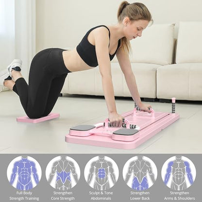 JANUA Pilates Board - Pilates Reformer Set, Multi-Purpose Foldable Pilates Reformer Board for Home, 5 in 1 Pilates Sliding Board - color: Pink