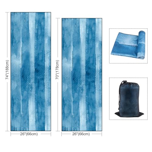 QiyI Hot Yoga Towel with Grip Dots, Non Slip, 70"x26", Blue Tie Dye - color: Blue Tie Dye, size: 70"x26"