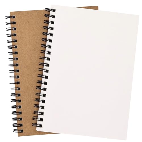 EOOUT 2 Pack Blank Spiral Notebooks B6 Sketchbooks, 140 Pages / 70 Sheets, Unlined Journals 5 x 7in 100GSM for Drawing, Art, Students, Office (Kraft) - color: Kraft