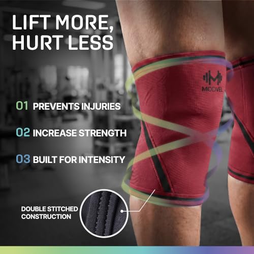 Modvel Strength 7mm Knee Sleeves (Pair) for Weightlifting & Powerlifting (USPA, IPL Approved) | High-Performance Knee Compression Support For Squats, Weight Lifting - Men and Women - color: RED, size: Small