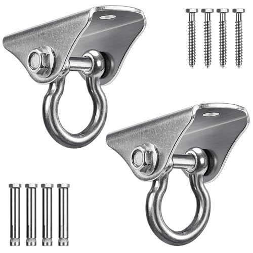 SELEWARE Heavy Duty Swing Hanger Stainless Steel Ceiling Swing Hooks 2 Pack | 180° Swivel Ceiling Mount Swing Hardware for Porch Swing Set Hammock Chair Heavy Bag Yoga Silk 1000 LB Capacity - color: 180° Swing Hanger ( 2 Pack )