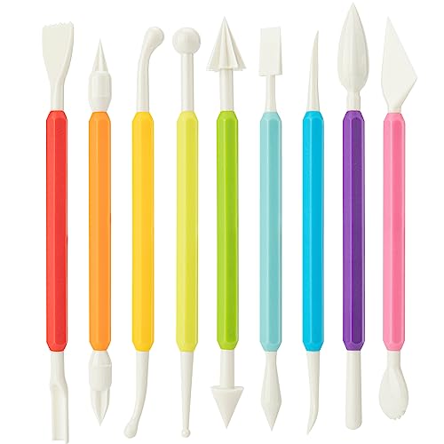 UUSYCUN 9PCS Clay Tools for Kids & Adult, UUSYCUN Plastic Air Dry Clay Tool Kit, Double-Head Sculpting Tools for Pottery, Polymer, Air Dry Clay, Modeling, Shaping, Cake Decoration - color: Plastic-9PCS