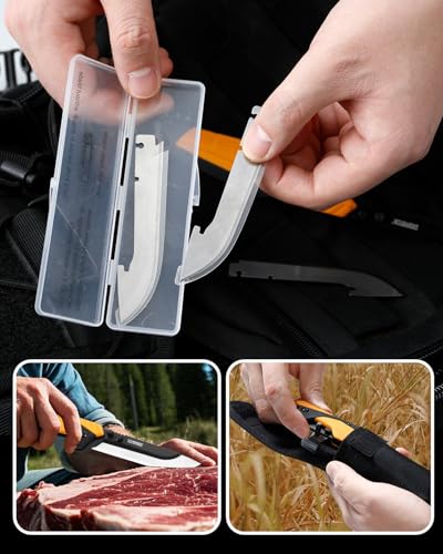 DISPATCH 3.5" RazorSafe Replacement Knife Blades, 7-Pack Utility Knife Blades with Protective Sheath, Packed in Clear Case with Color Box—Compatible Spare Blades for Outdoor, EDC & Repair Use - style: 7-Pack Utility Knife Blades