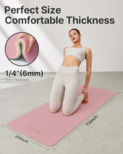 Yoga Mat,Non-Slip TPE Exercise Mat(1/4 Inch) for Pilates, Fitness & Barefoot Workouts, Home Gym Studio with Strap & Bag - color: Rose, size: 31 x 0.24 Inches