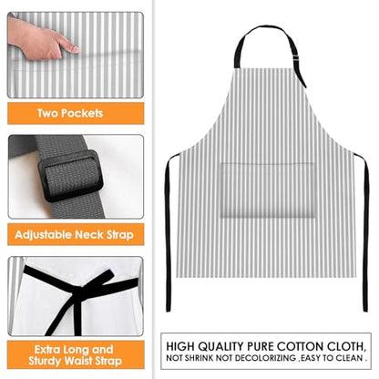 Apron with Pockets, 32x28 inch, 2 Pack, Striped | Black Grey Stripes Adjustable Bib with Pockets for Women Men Couple Lovers Chef Home Baking Gardening - color: Black Grey Stripes