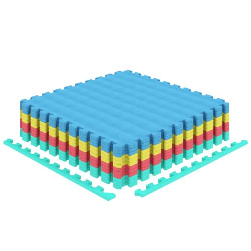 Giantex 12 PCS Interlocking Exercise Mat, 48 Sq.Ft EVA Foam Floor Tiles with Borders, 0.5" Thick Non-Slip Puzzle Workout Mats, Protective Gym Flooring for Home Gym, Garage, Basement, Multicolor - color: Multi Color, size: 48 Sq.Ft (12 Tiles)