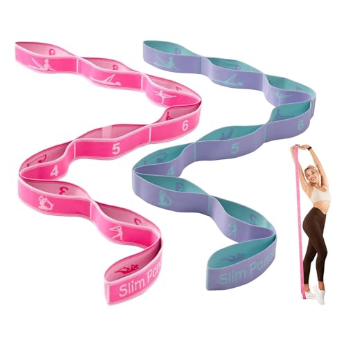 Slim Panda Stretch Strap, Multi-Loop for Physical Therapy,Elastic Yoga Stretching Strap for Dance,Yoga, Pilates & Gymnastics Exercise, Ballet Stretching Band for Flexibility, Leg Stretching - color: Pink+Purple