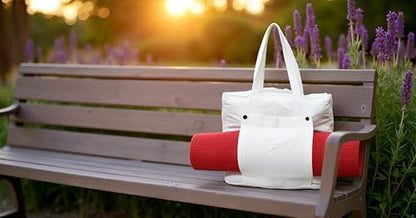 INDIAN CRAFT CASTLE Tote Bag with Yoga Mat Carrier Pocket Carryall Shoulder Bag for Office, Workout, Pilates, Travel, Beach and Gym - color: White