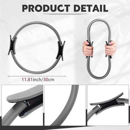 Syhood Pilates Ring 11. 81 Inch Pilates Circle Yoga Ring Magic Lightweight Flexible Workout Equipment for Fitness Physical Therapy Resistance Exercise Arms Legs - color: Grey