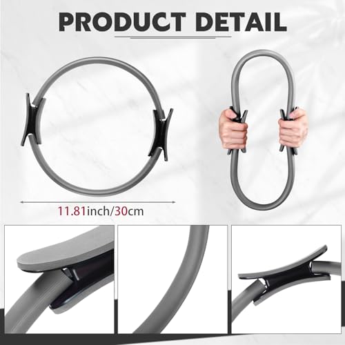 Syhood Pilates Ring 11. 81 Inch Pilates Circle Yoga Ring Magic Lightweight Flexible Workout Equipment for Fitness Physical Therapy Resistance Exercise Arms Legs - color: Grey