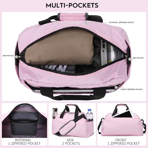 14 inch Small Gym Bag for Women & Men, Mini Duffel Bag for Travel Sports Lightweight Carry On Bag, Pink - color: Pink
